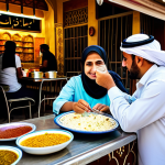 Exploring Souq Waqif Flavors**

"A vibrant scene at Souq Waqif in Doha, Qatar, showing a family of four (parents and two children) enjoying Qatari street food. The father is holding a plate of Majboos, the mother is sipping Karak tea, and the children are trying Balaleet. Capture the bustling atmosphere of the souq with colorful stalls, traditional Qatari architecture in the background. The family is fully clothed in modest, respectful attire. Ensure perfect anatomy and natural poses. Safe for work, appropriate content, professional quality, family-friendly, fully clothed."

**